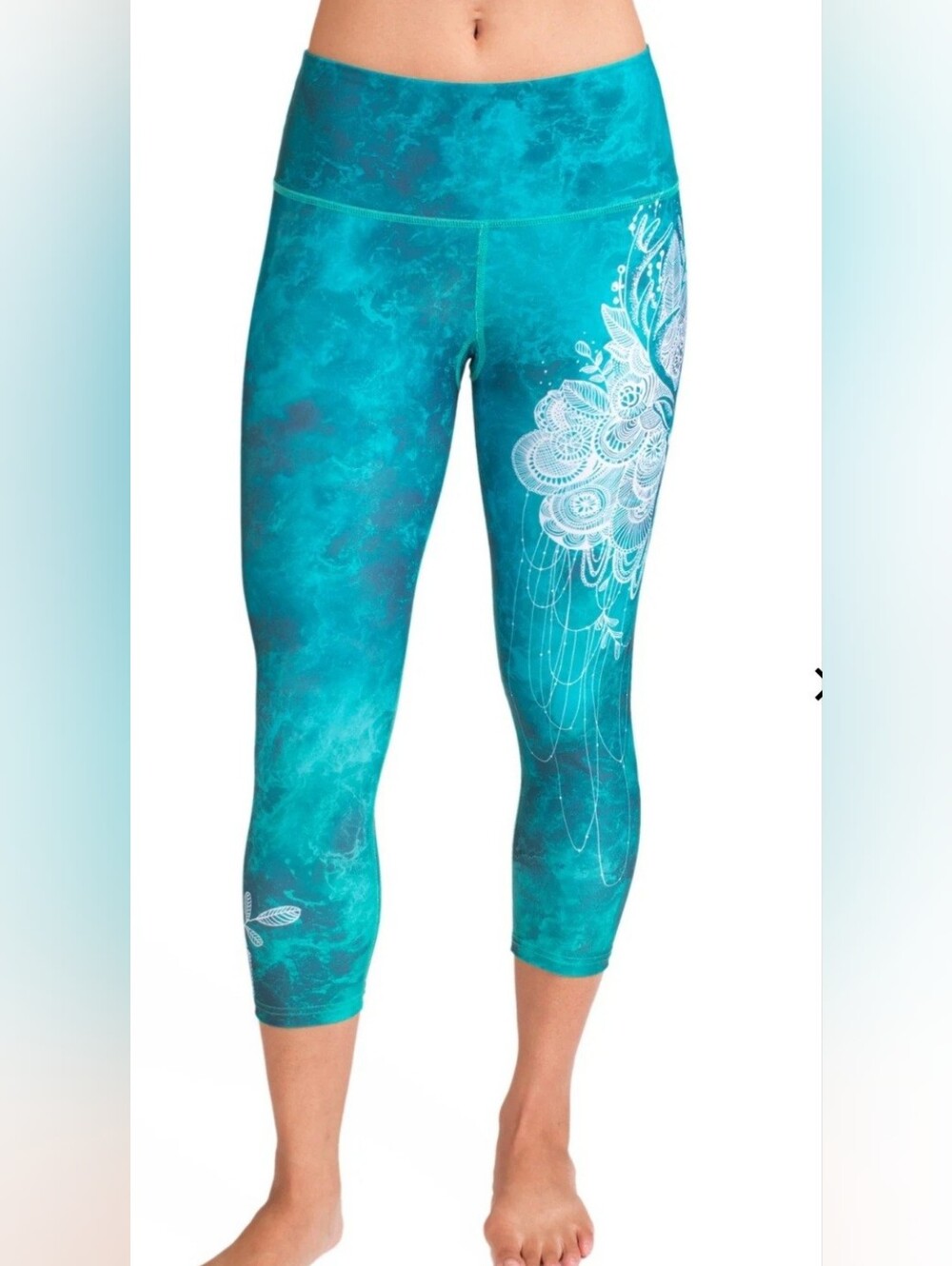 NWOT My Inner Fire - No.Mi.No.U "Deer Love" Teal Capri Yoga Leggings Sz 8